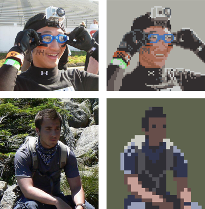 Input photographs and semi-automatically created pixel art.